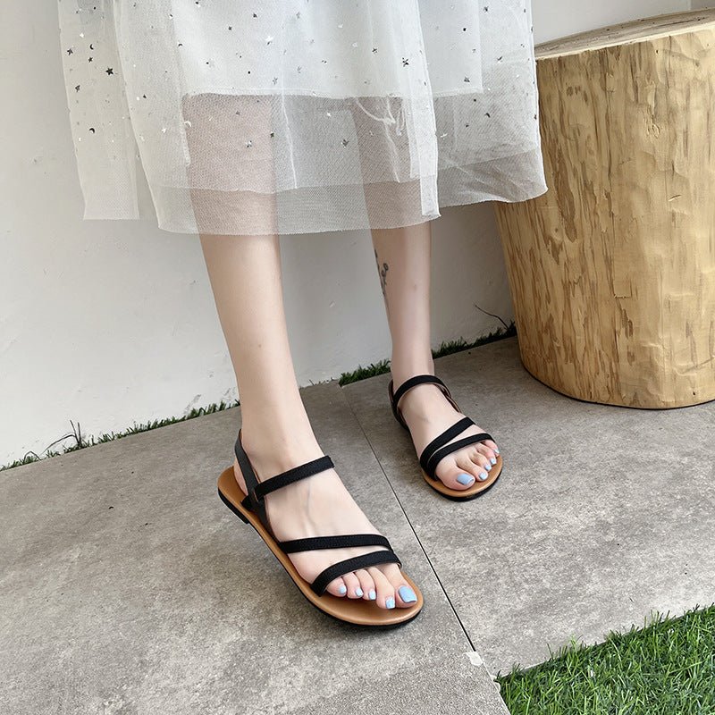 Versatile Gladiator Cross Buckle Roman Flat Sandals Women's Shoes White
