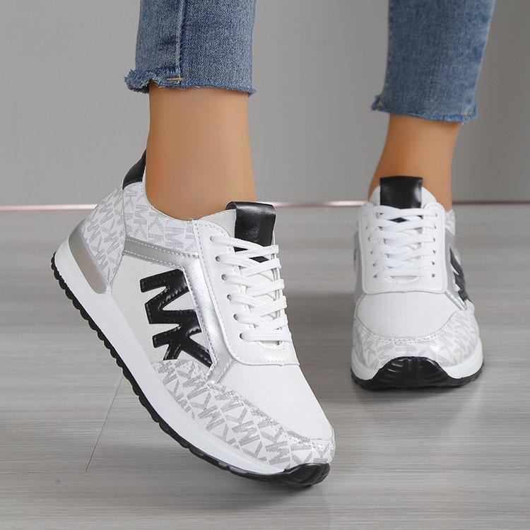 Versatile Knit Casual Printing Lace Up Round Toe Sneaker Running Shoes Pink