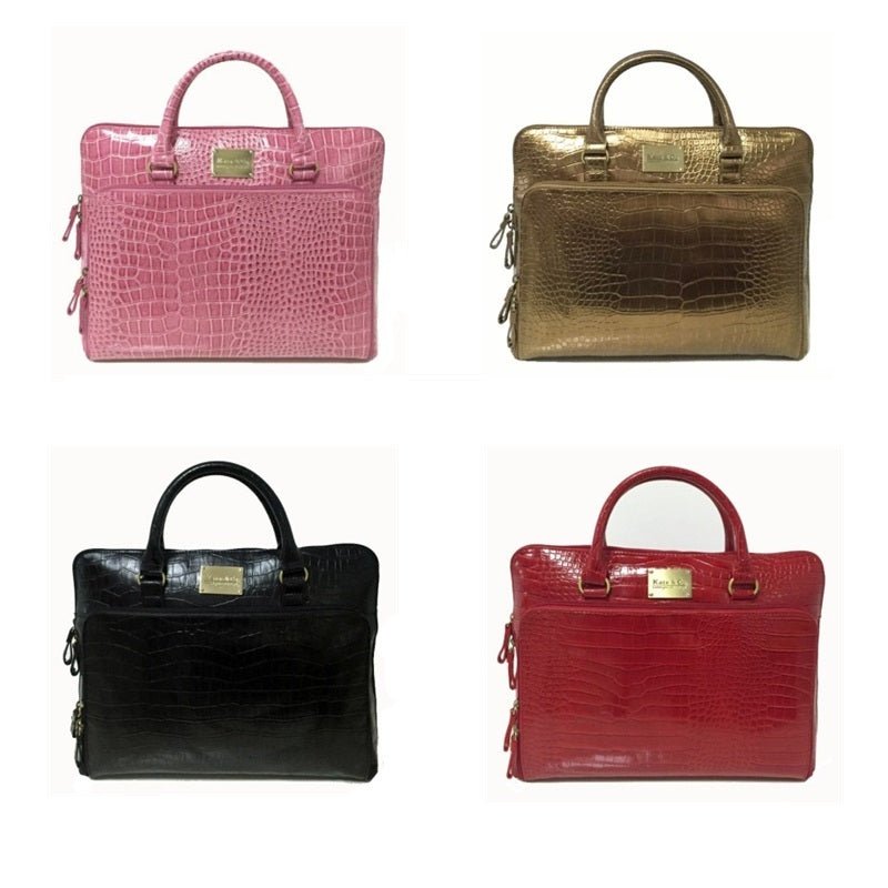 Versatile Ladies Faux Leather Laptop Briefcase with Clutch Black