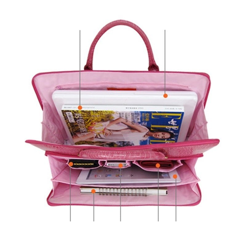 Versatile Ladies Faux Leather Laptop Briefcase with Clutch Black