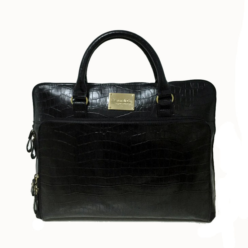 Versatile Ladies Faux Leather Laptop Briefcase with Clutch Black