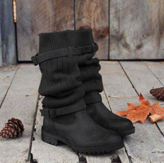 Vintage Style Winter Warm Plush Fur Knitted Woolen Cotton Booties – Martin Boots for Women Black