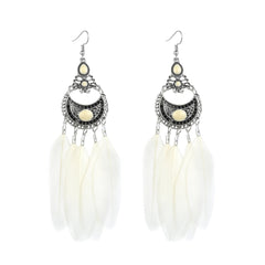 Vintage White Feather Tassel Earrings – Boho Chic Accessory White 2063