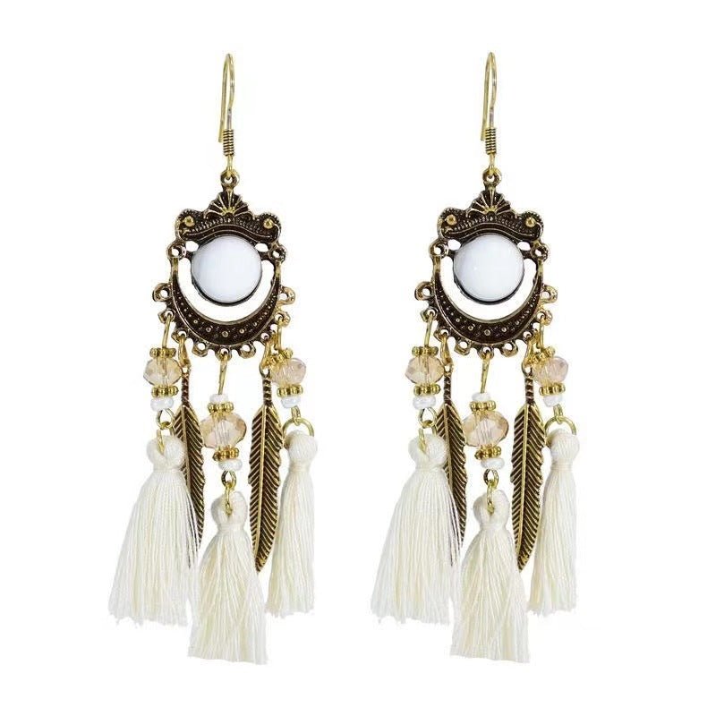 Vintage White Feather Tassel Earrings – Boho Chic Accessory White 2017 1