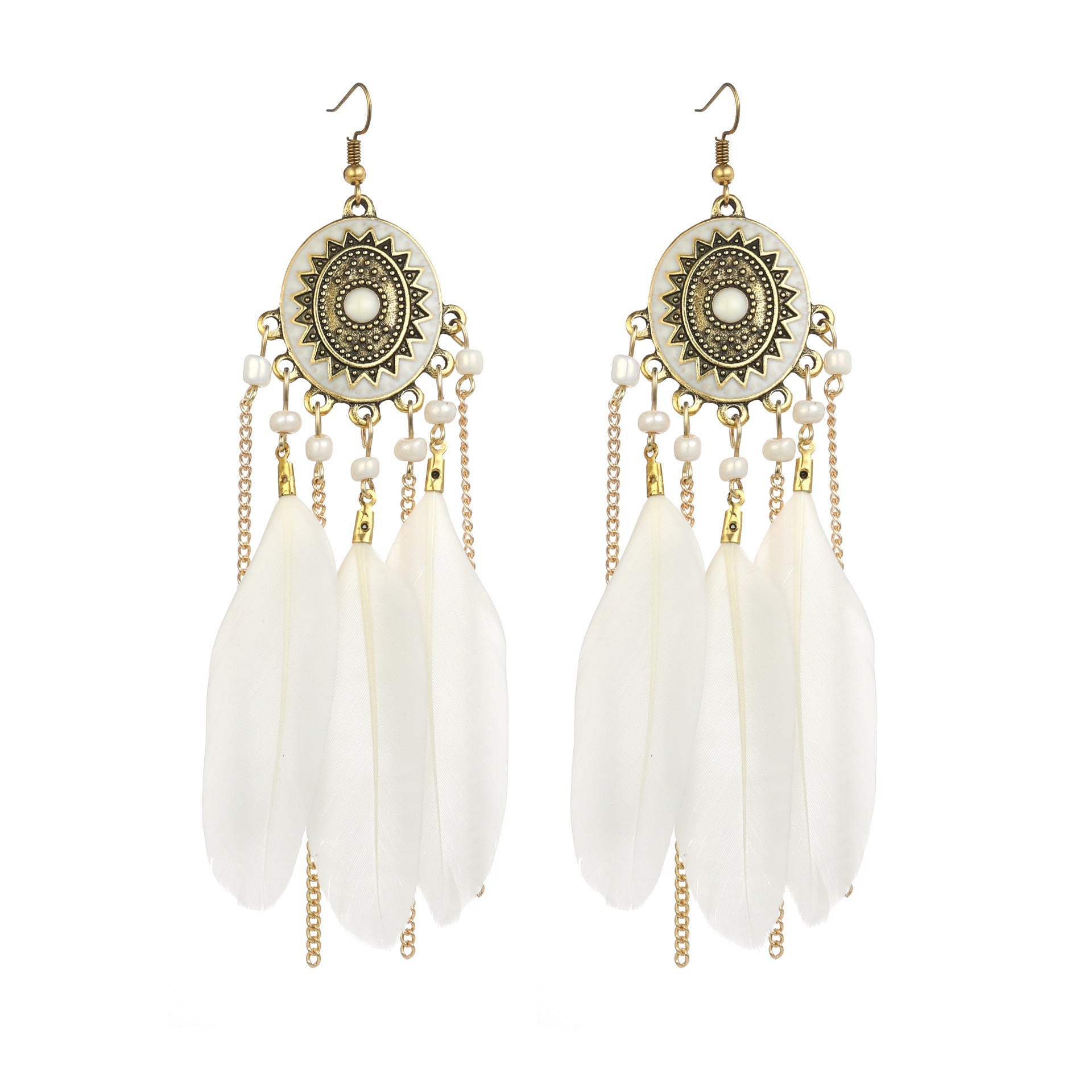 Vintage White Feather Tassel Earrings – Boho Chic Accessory White 2016