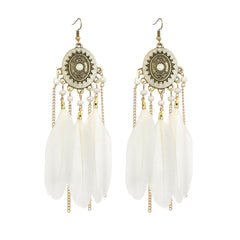 Vintage White Feather Tassel Earrings – Boho Chic Accessory White 2016