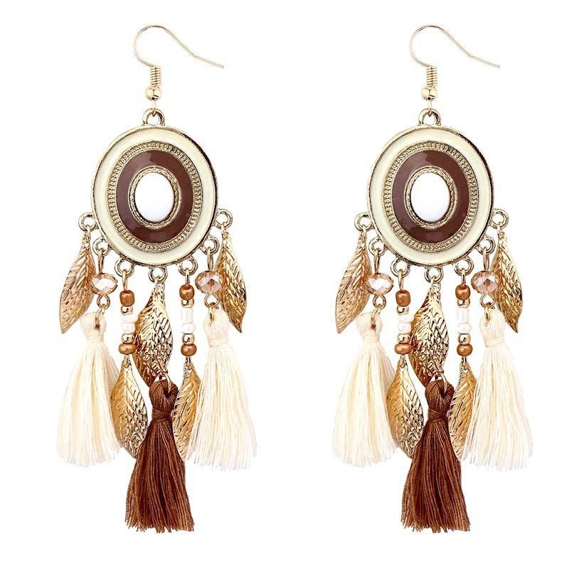 Vintage White Feather Tassel Earrings – Boho Chic Accessory White 1111