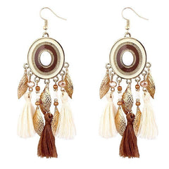 Vintage White Feather Tassel Earrings – Boho Chic Accessory White 1111