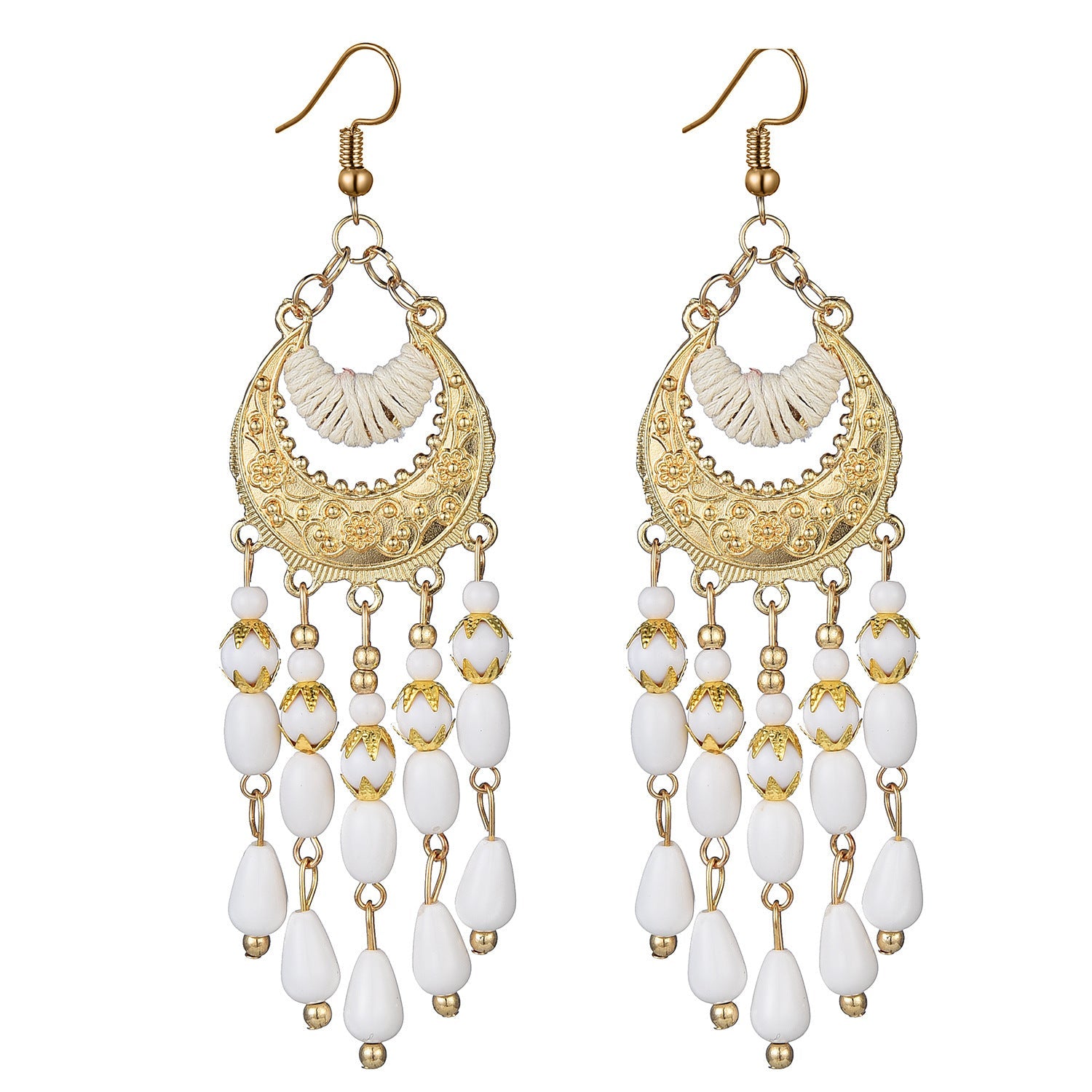Vintage White Feather Tassel Earrings – Boho Chic Accessory White 2062