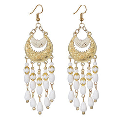 Vintage White Feather Tassel Earrings – Boho Chic Accessory White 2062