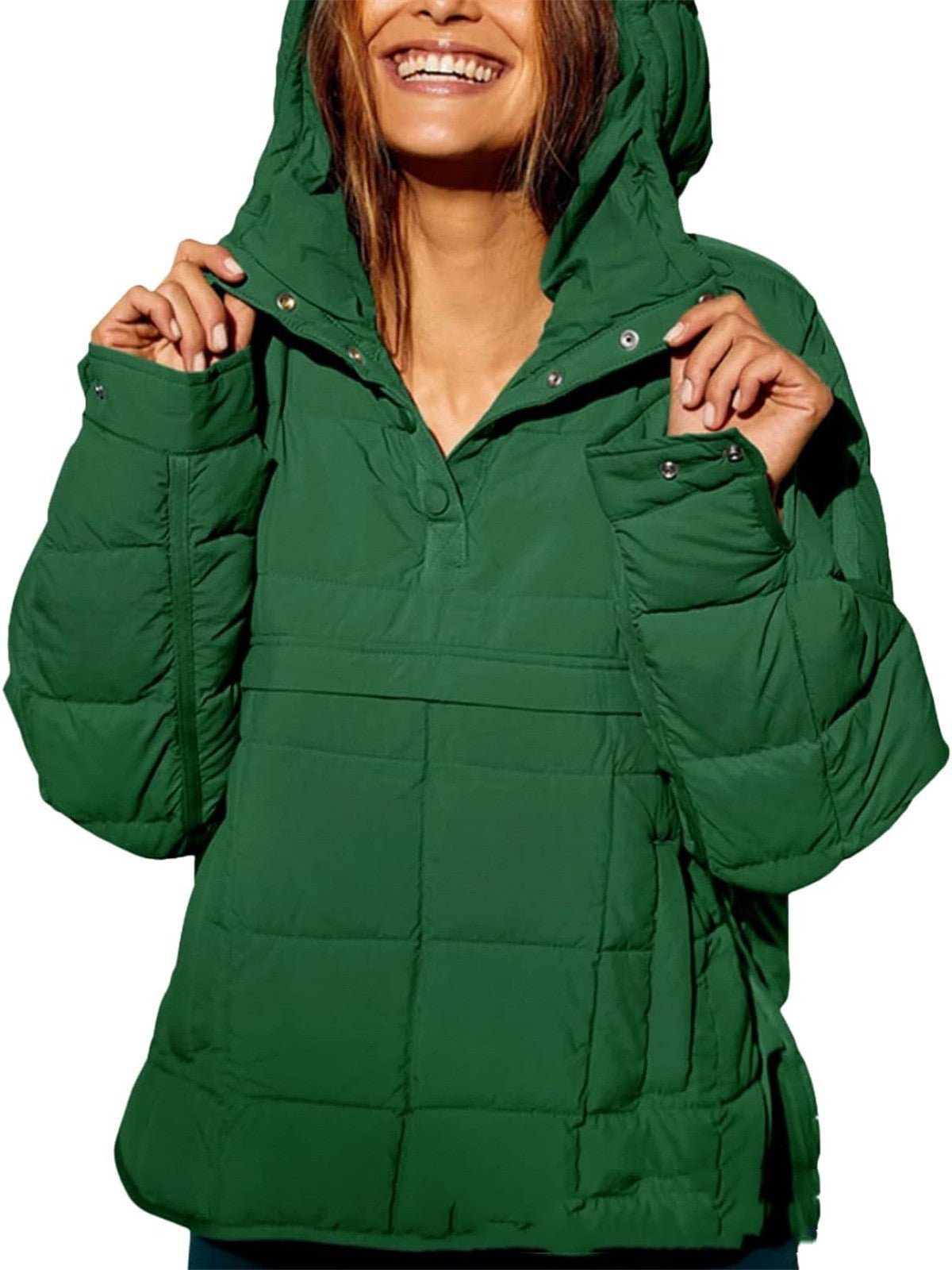 Warm Hoodie Lightweight Down Puffer Jacket for Women Green