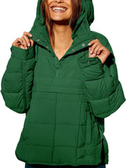 Warm Hoodie Lightweight Down Puffer Jacket for Women Green