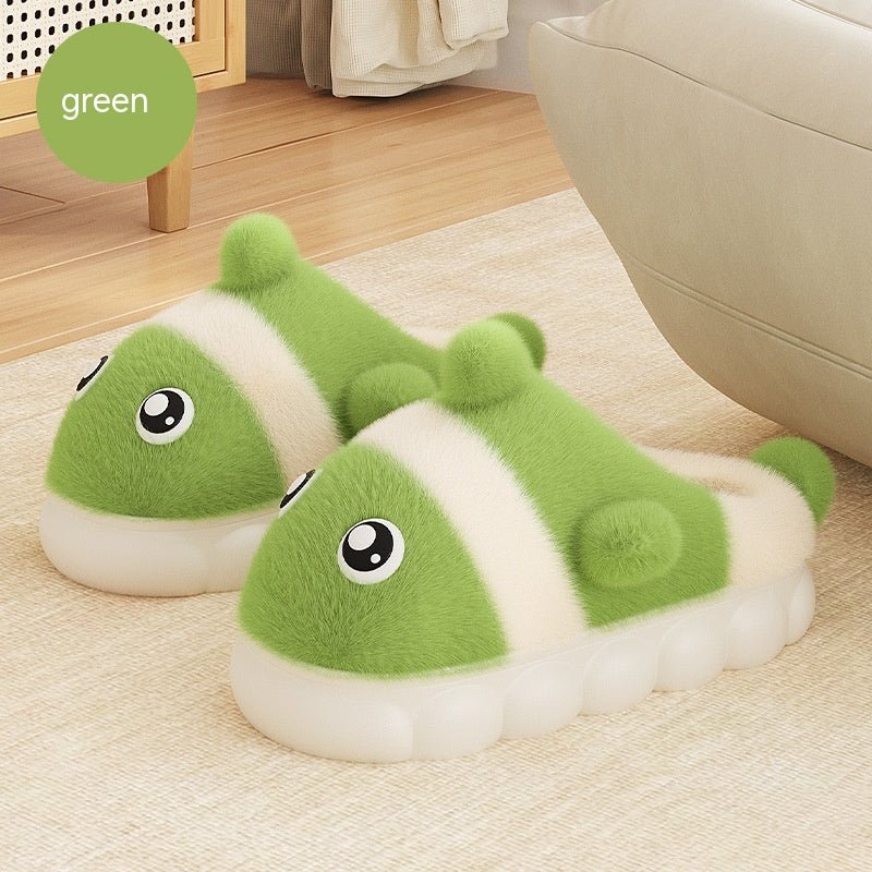 Warm Parent - child Cute Fluffy Casual Slippers Work - From - Home Shoes Green