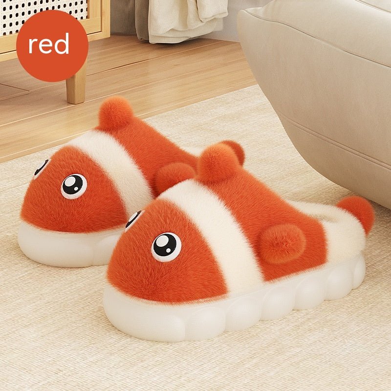 Warm Parent - child Cute Fluffy Casual Slippers Work - From - Home Shoes Red