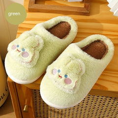 Warm Parent - child Cute Fluffy Casual Slippers Work - From - Home Shoes Green Rabbit