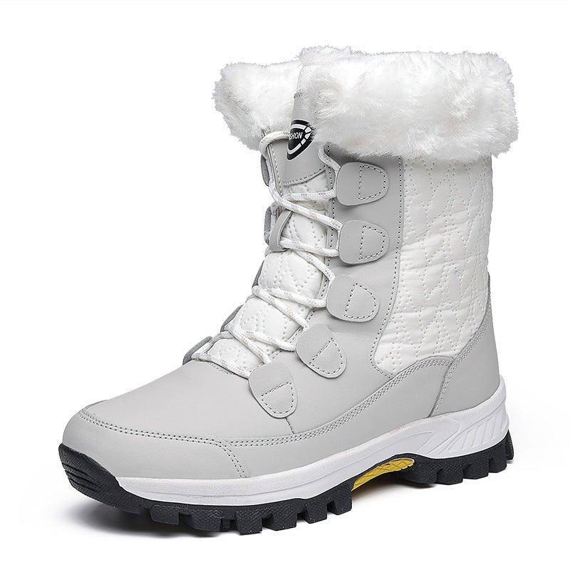 Waterproof Mid - calf Snow Boots for Women with Front Zipper 8828 White