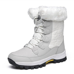 Waterproof Mid - calf Snow Boots for Women with Front Zipper 8828 White