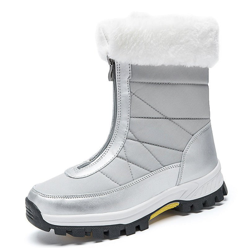 Waterproof Mid - calf Snow Boots for Women with Front Zipper 2239 Silver