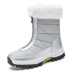 Waterproof Mid - calf Snow Boots for Women with Front Zipper 2239 Silver