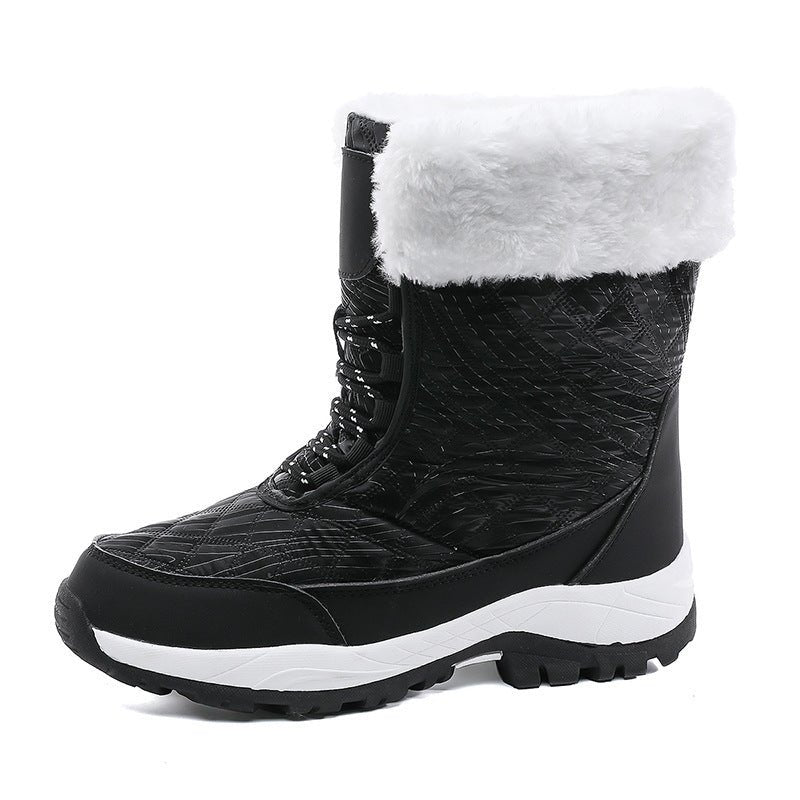 Waterproof Mid - calf Snow Boots for Women with Front Zipper 222Black