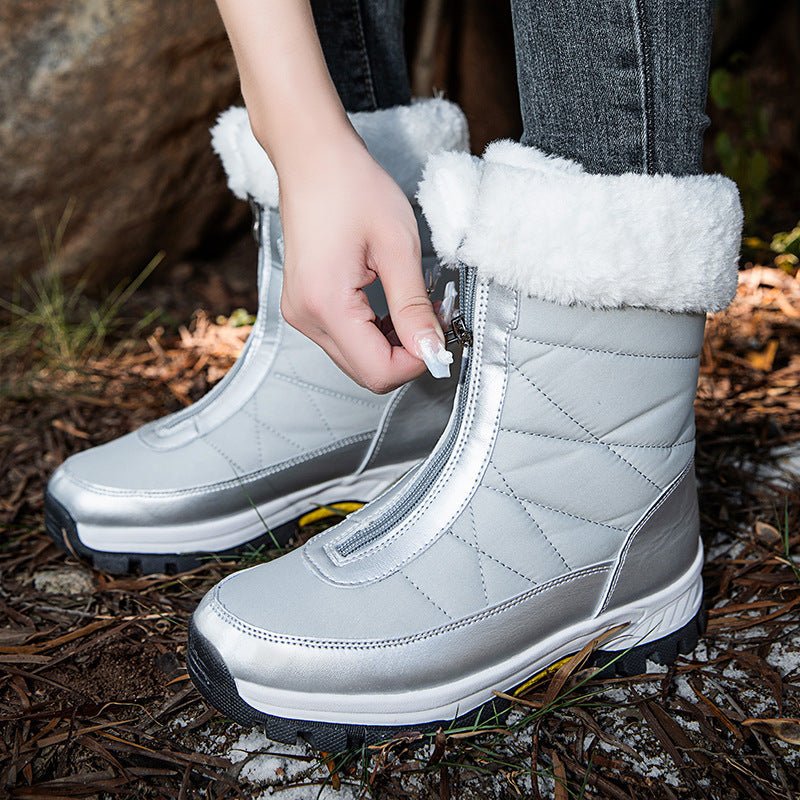 Waterproof Mid - calf Snow Boots for Women with Front Zipper 8828 White