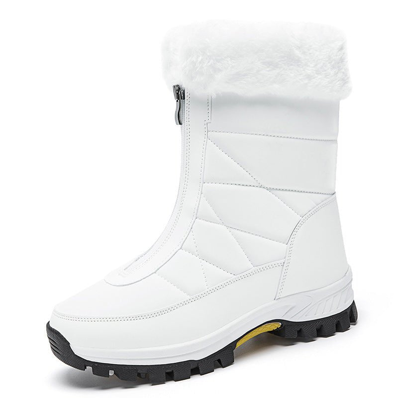 Waterproof Mid - calf Snow Boots for Women with Front Zipper 2239 White