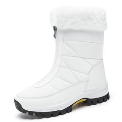 Waterproof Mid - calf Snow Boots for Women with Front Zipper 2239 White
