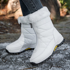 Waterproof Mid - calf Snow Boots for Women with Front Zipper 222Black