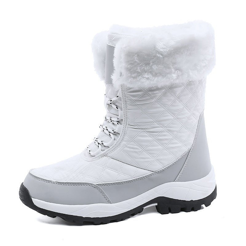 Waterproof Mid - calf Snow Boots for Women with Front Zipper 2228 White