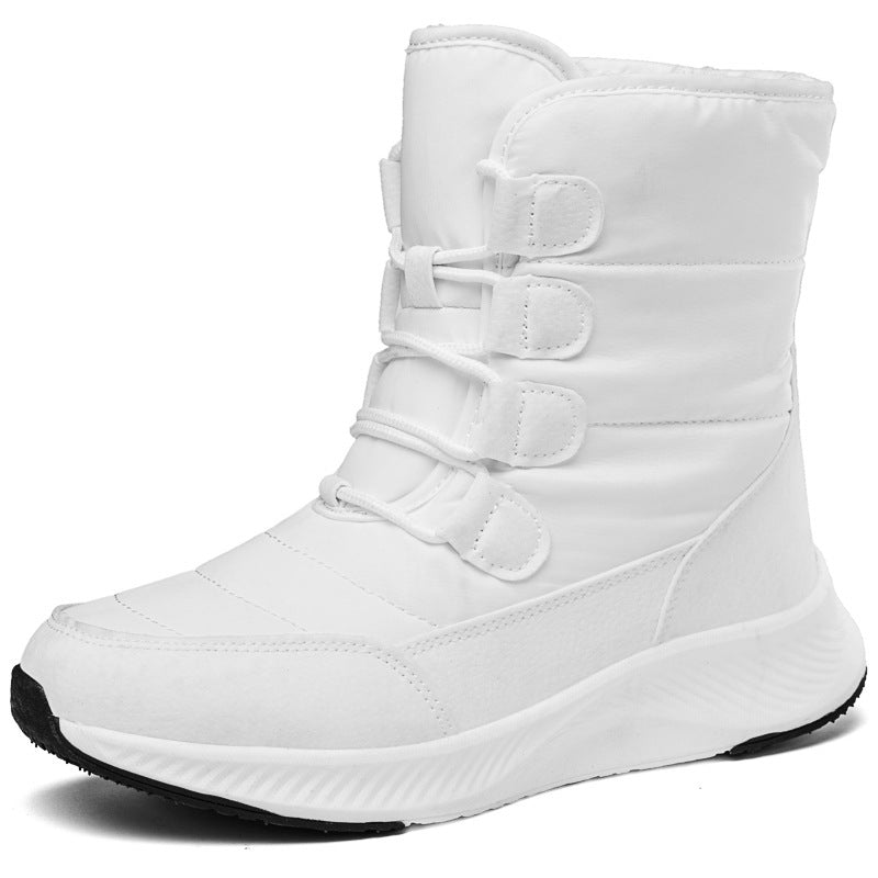 Waterproof Mid - calf Snow Boots for Women with Front Zipper D2308 White