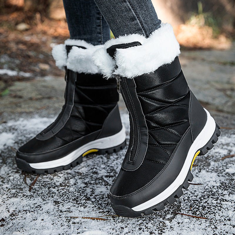 Waterproof Mid - calf Snow Boots for Women with Front Zipper 8828 White