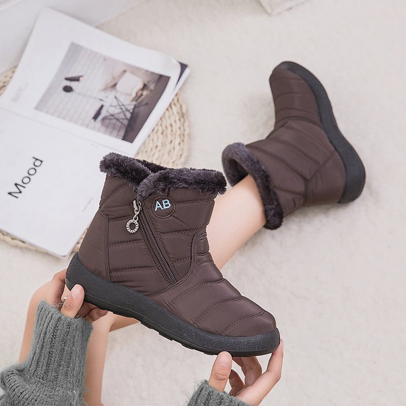 Waterproof Plush Warm Lightweight Ankle Snow Boots for Winter Brown