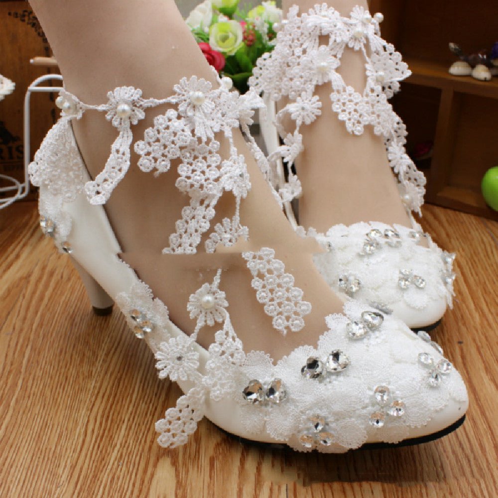 Wedding White Anklet High Heels 3cm Heel
