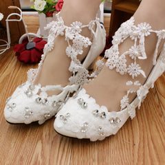Wedding White Anklet High Heels 3cm Heel