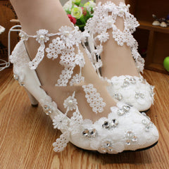 Wedding White Anklet High Heels 3cm Heel