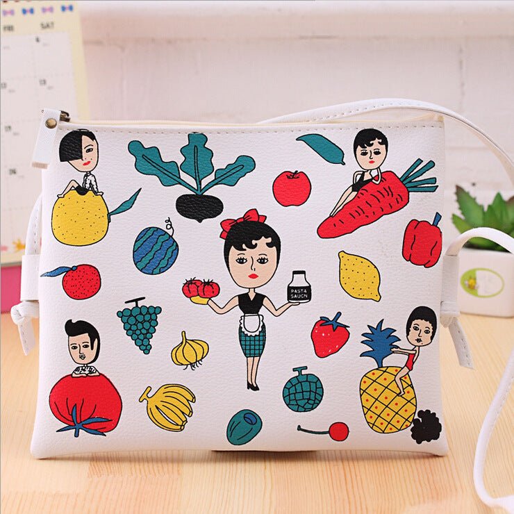Weekend Carnival Ladies Cartoon Leather Clutch Bag White fruit party