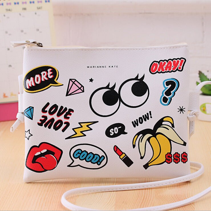 Weekend Carnival Ladies Cartoon Leather Clutch Bag White personality is funny