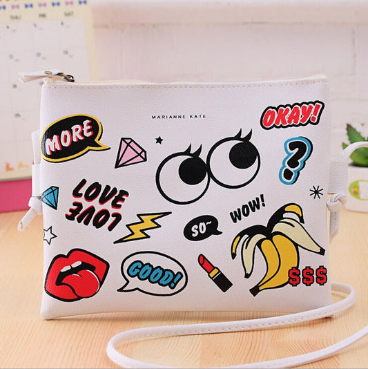 Weekend Carnival Ladies Cartoon Leather Clutch Bag White personality is funny