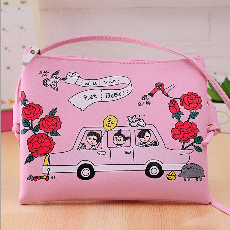 Weekend Carnival Ladies Cartoon Leather Clutch Bag Pink love family