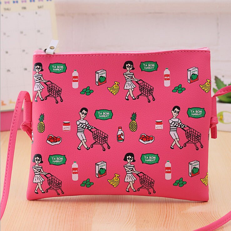 Weekend Carnival Ladies Cartoon Leather Clutch Bag Rose red shopping expert