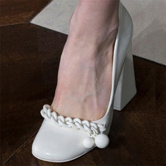 White All - match Shallow Mouth Patent Leather Shoes Elegant Lady White