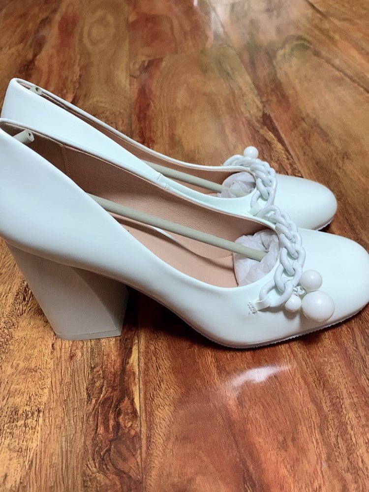 White All - match Shallow Mouth Patent Leather Shoes Elegant Lady White