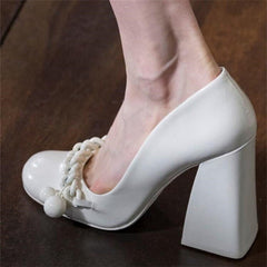 White All - match Shallow Mouth Patent Leather Shoes Elegant Lady White
