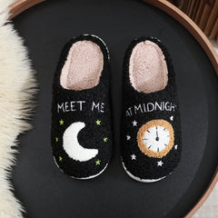 Winter Cute Cartoon Cuddle Cotton Happy Sleepy Feet Slippers MEETME Black
