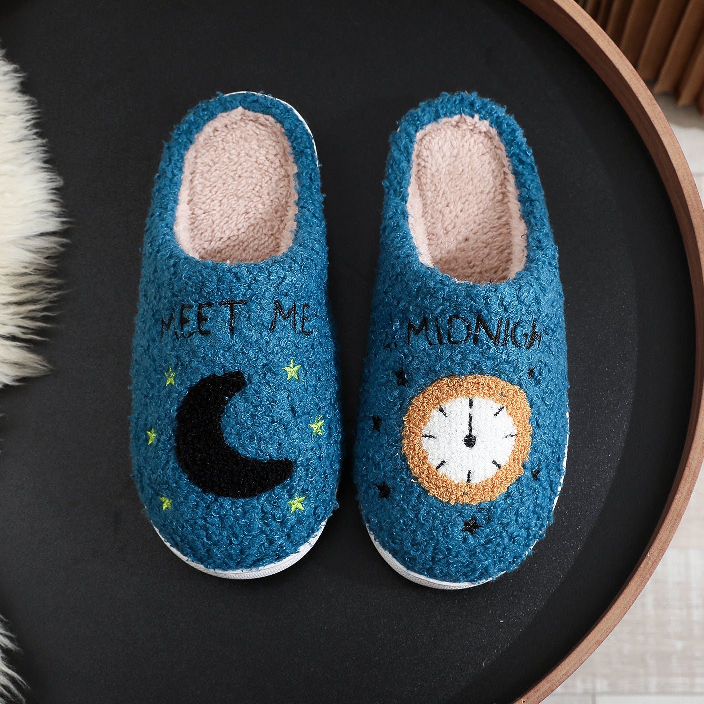 Winter Cute Cartoon Cuddle Cotton Happy Sleepy Feet Slippers MEETME Blue