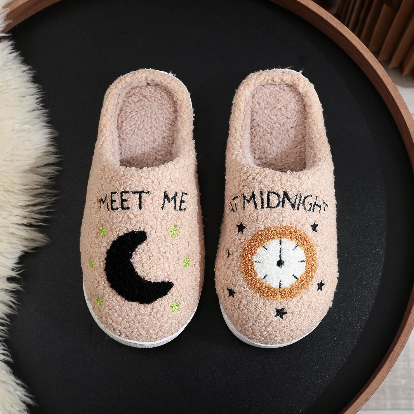 Winter Cute Cartoon Cuddle Cotton Happy Sleepy Feet Slippers MEETME Khaki