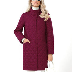 Winter Mid - length Fit Style Warm and Comfortable Cotton - padded Jacket Wine Red