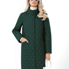 Winter Mid - length Fit Style Warm and Comfortable Cotton - padded Jacket Dark Green