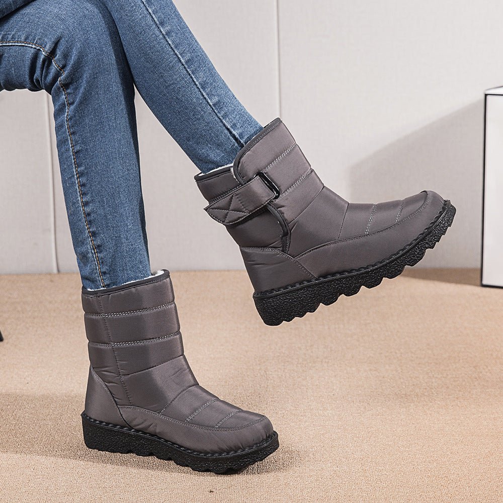 Winter Warm Plush Low Heels Platform Ankle Boots for Women Blue