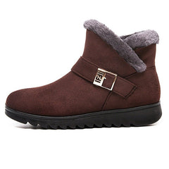 Winter Warm Plush Snow Boots for Women – Zipper Comfort Flat Shoes Brown